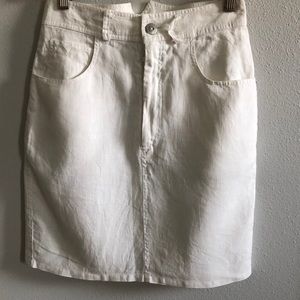 WHITE LINEN 5 POCKET SKIRT WITH BELT LOOPS & RHINESTONE STUDS VINTAGE